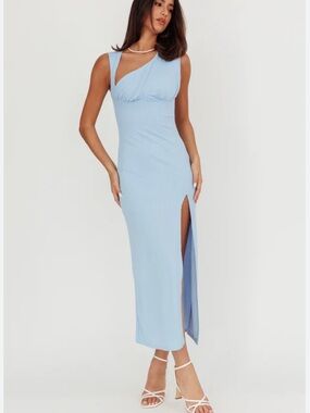 Selfie Leslie Blue Sleeveless High Slit Maxi Dress Size Large